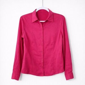 Vintage Peter Martin Pink Silk Button Down Long Sleeve Blouse Womens Size 10